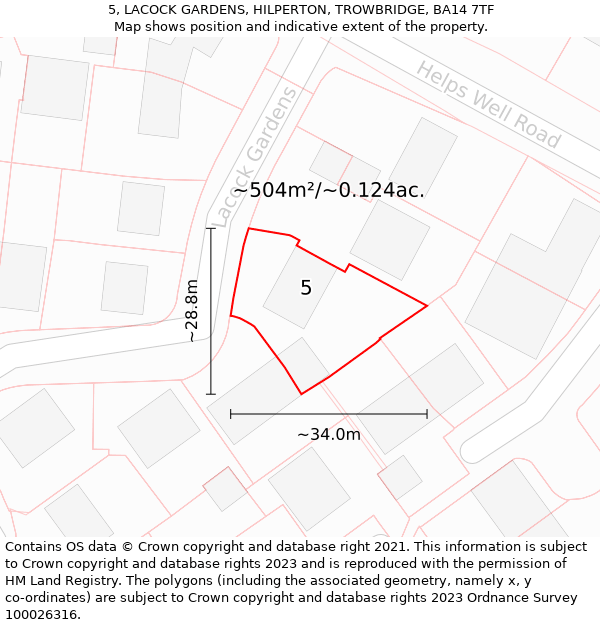 5, LACOCK GARDENS, HILPERTON, TROWBRIDGE, BA14 7TF: Plot and title map