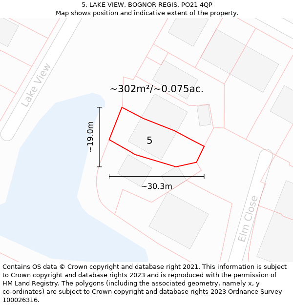 5, LAKE VIEW, BOGNOR REGIS, PO21 4QP: Plot and title map