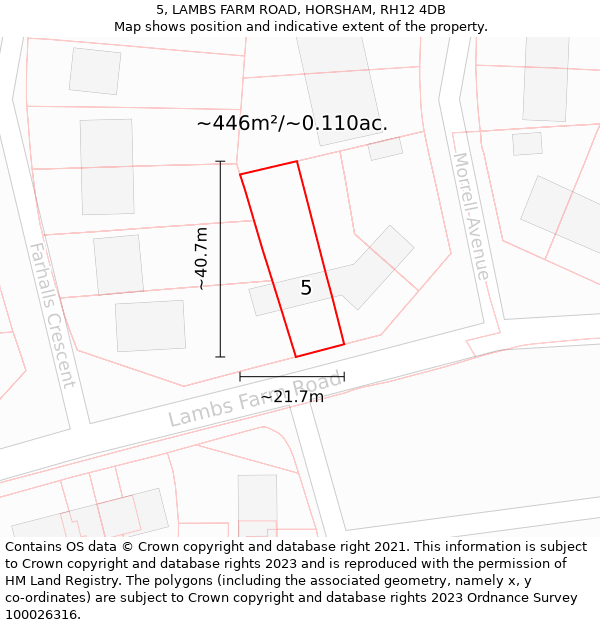 5, LAMBS FARM ROAD, HORSHAM, RH12 4DB: Plot and title map