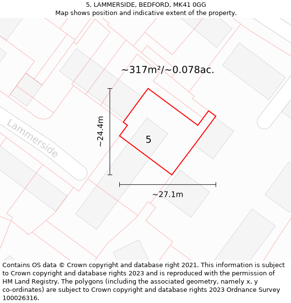5, LAMMERSIDE, BEDFORD, MK41 0GG: Plot and title map