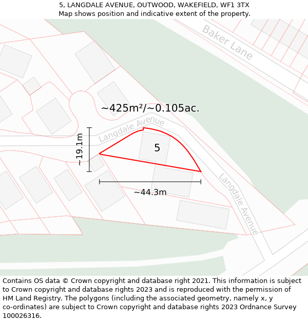 5, LANGDALE AVENUE, OUTWOOD, WAKEFIELD, WF1 3TX: Plot and title map
