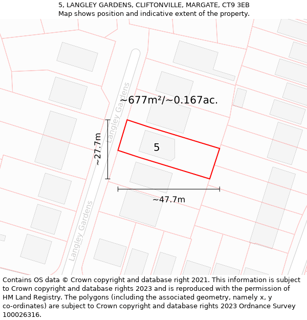 5, LANGLEY GARDENS, CLIFTONVILLE, MARGATE, CT9 3EB: Plot and title map