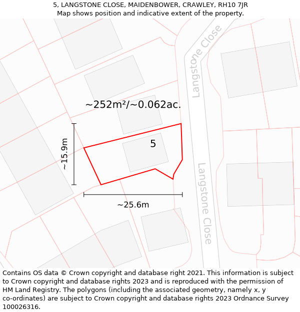 5, LANGSTONE CLOSE, MAIDENBOWER, CRAWLEY, RH10 7JR: Plot and title map