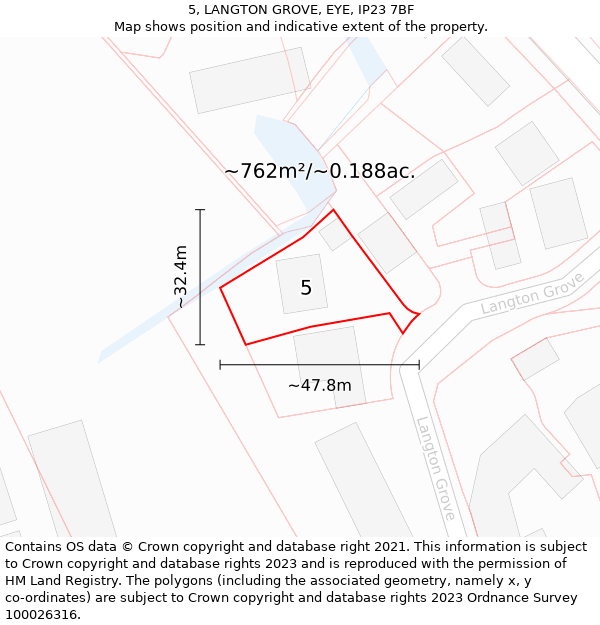 5, LANGTON GROVE, EYE, IP23 7BF: Plot and title map