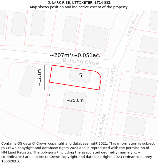 5, LARK RISE, UTTOXETER, ST14 8SZ: Plot and title map