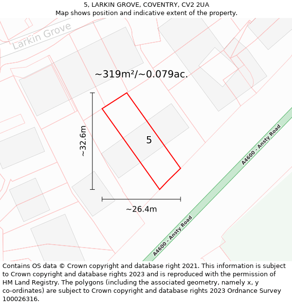 5, LARKIN GROVE, COVENTRY, CV2 2UA: Plot and title map