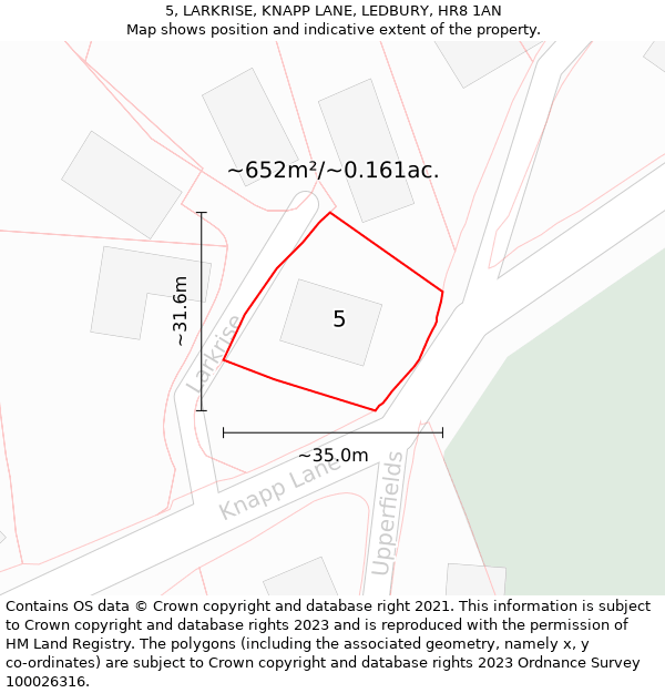 5, LARKRISE, KNAPP LANE, LEDBURY, HR8 1AN: Plot and title map