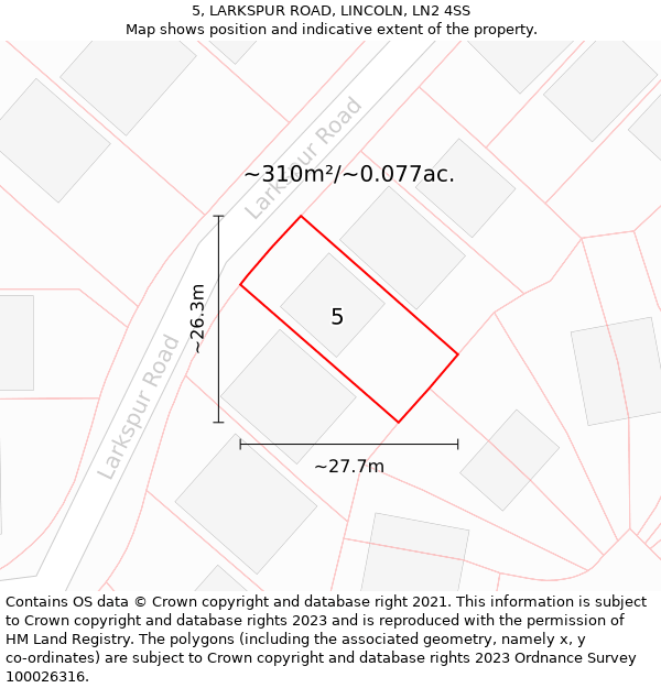 5, LARKSPUR ROAD, LINCOLN, LN2 4SS: Plot and title map