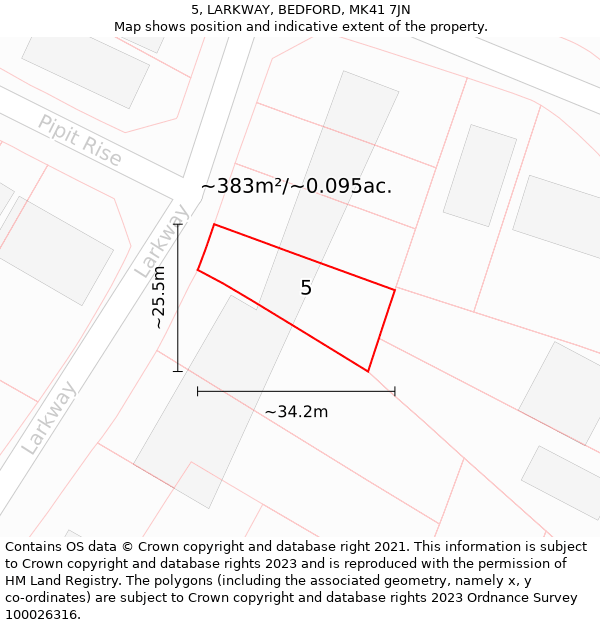 5, LARKWAY, BEDFORD, MK41 7JN: Plot and title map