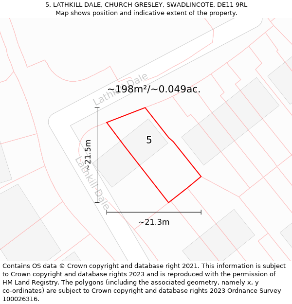 5, LATHKILL DALE, CHURCH GRESLEY, SWADLINCOTE, DE11 9RL: Plot and title map