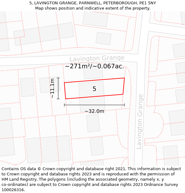 5, LAVINGTON GRANGE, PARNWELL, PETERBOROUGH, PE1 5NY: Plot and title map