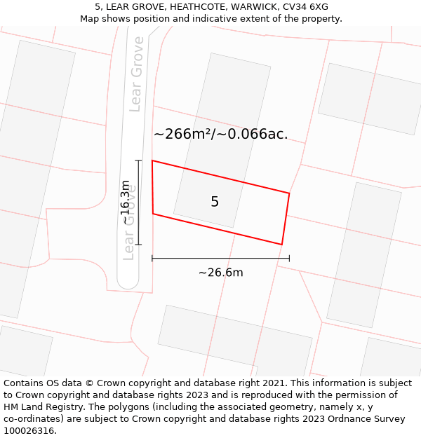 5, LEAR GROVE, HEATHCOTE, WARWICK, CV34 6XG: Plot and title map