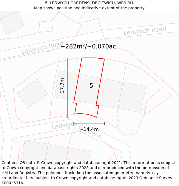 5, LEDWYCH GARDENS, DROITWICH, WR9 9LL: Plot and title map