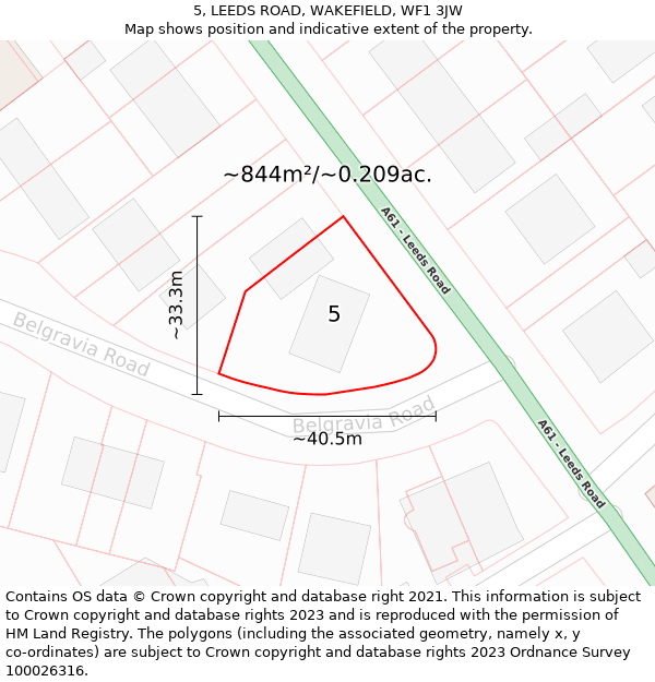 5, LEEDS ROAD, WAKEFIELD, WF1 3JW: Plot and title map