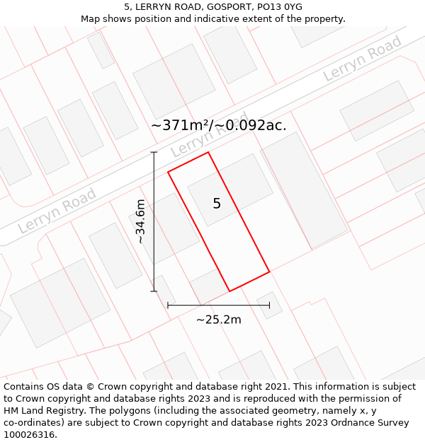 5, LERRYN ROAD, GOSPORT, PO13 0YG: Plot and title map