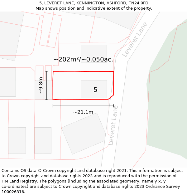 5, LEVERET LANE, KENNINGTON, ASHFORD, TN24 9FD: Plot and title map