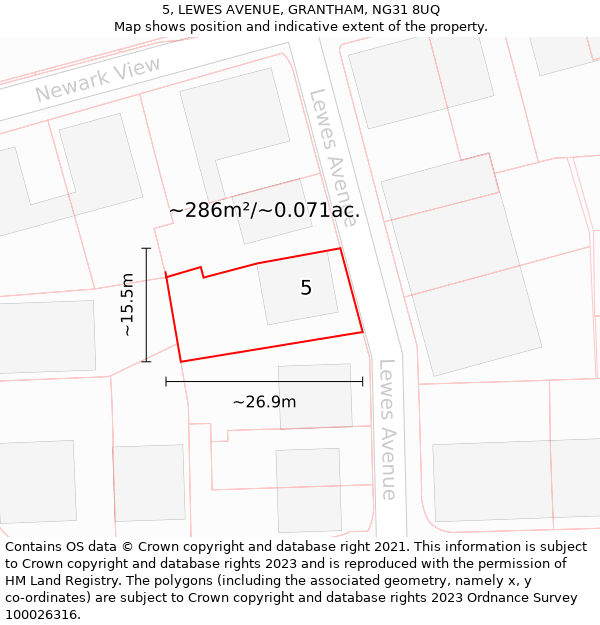 5, LEWES AVENUE, GRANTHAM, NG31 8UQ: Plot and title map