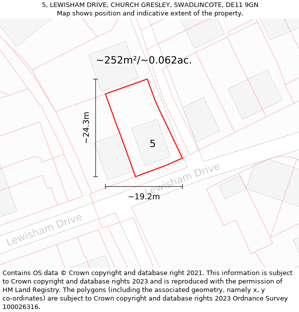 5, LEWISHAM DRIVE, CHURCH GRESLEY, SWADLINCOTE, DE11 9GN: Plot and title map