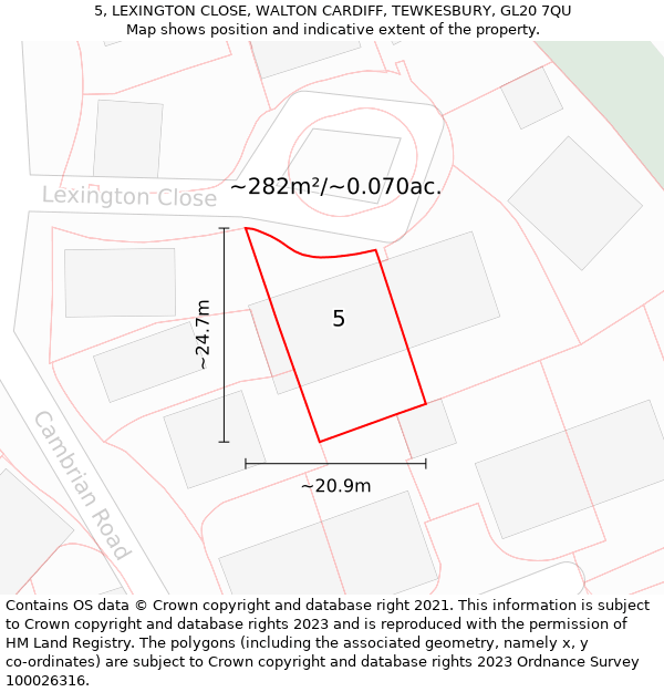 5, LEXINGTON CLOSE, WALTON CARDIFF, TEWKESBURY, GL20 7QU: Plot and title map