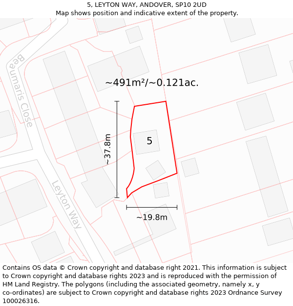 5, LEYTON WAY, ANDOVER, SP10 2UD: Plot and title map