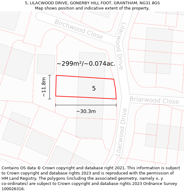 5, LILACWOOD DRIVE, GONERBY HILL FOOT, GRANTHAM, NG31 8GS: Plot and title map