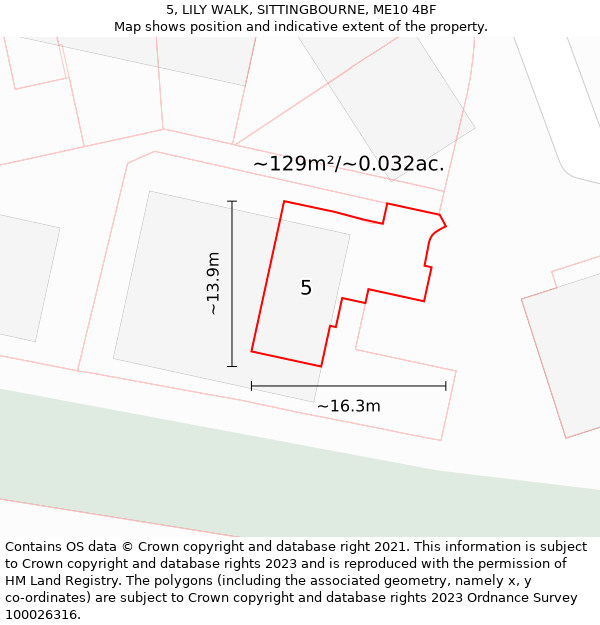 5, LILY WALK, SITTINGBOURNE, ME10 4BF: Plot and title map