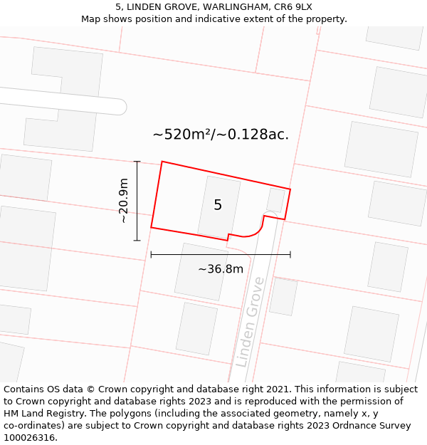 5, LINDEN GROVE, WARLINGHAM, CR6 9LX: Plot and title map