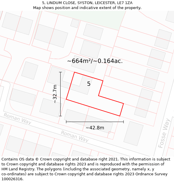 5, LINDUM CLOSE, SYSTON, LEICESTER, LE7 1ZA: Plot and title map