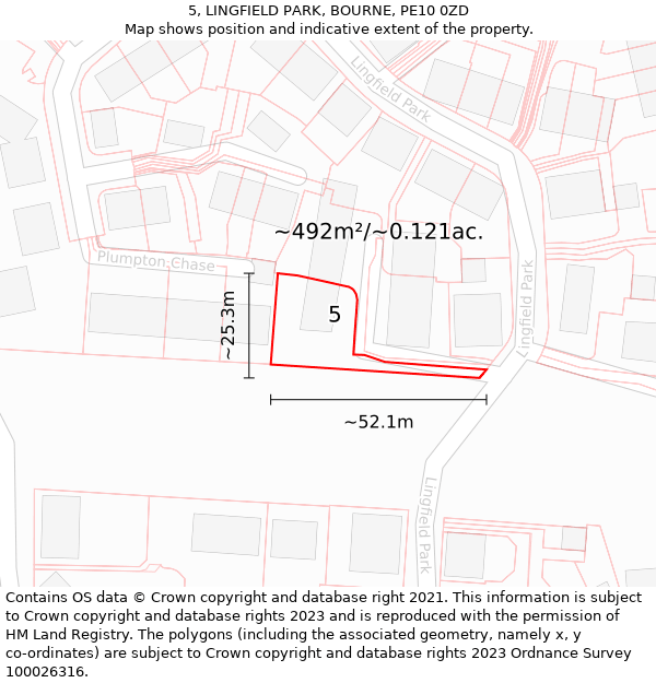 5, LINGFIELD PARK, BOURNE, PE10 0ZD: Plot and title map