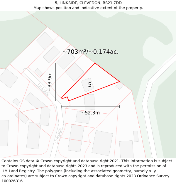 5, LINKSIDE, CLEVEDON, BS21 7DD: Plot and title map