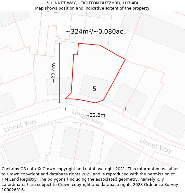 5, LINNET WAY, LEIGHTON BUZZARD, LU7 4BL: Plot and title map