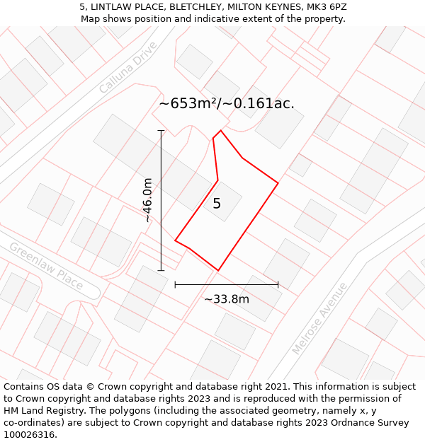 5, LINTLAW PLACE, BLETCHLEY, MILTON KEYNES, MK3 6PZ: Plot and title map