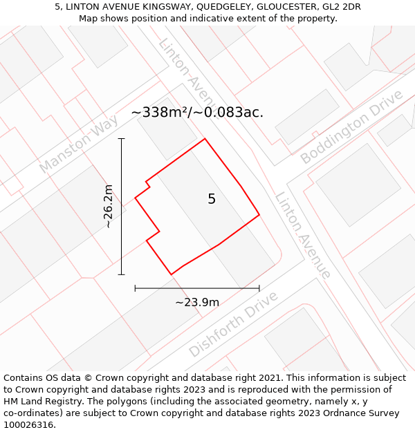 5, LINTON AVENUE KINGSWAY, QUEDGELEY, GLOUCESTER, GL2 2DR: Plot and title map