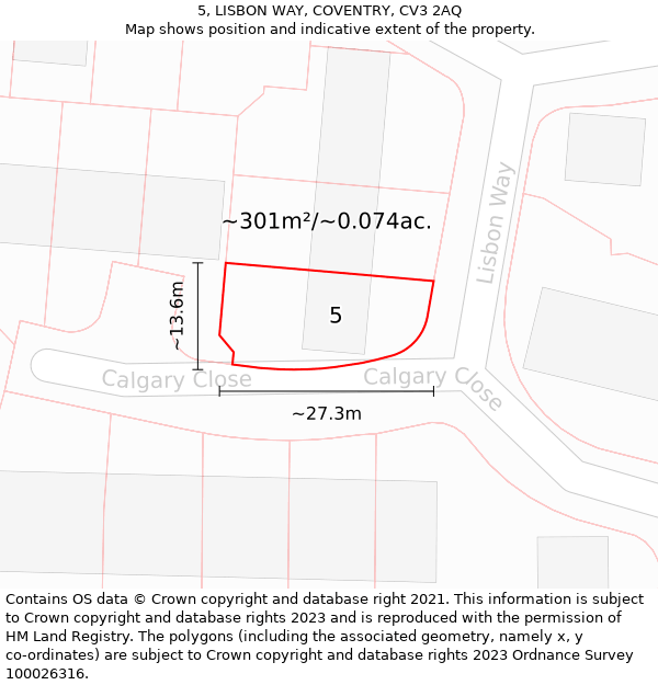 5, LISBON WAY, COVENTRY, CV3 2AQ: Plot and title map