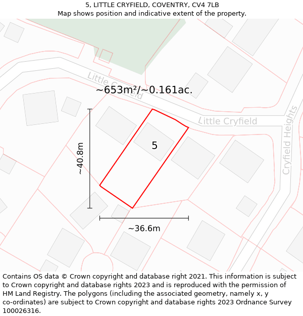 5, LITTLE CRYFIELD, COVENTRY, CV4 7LB: Plot and title map