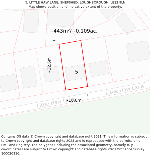 5, LITTLE HAW LANE, SHEPSHED, LOUGHBOROUGH, LE12 9LN: Plot and title map