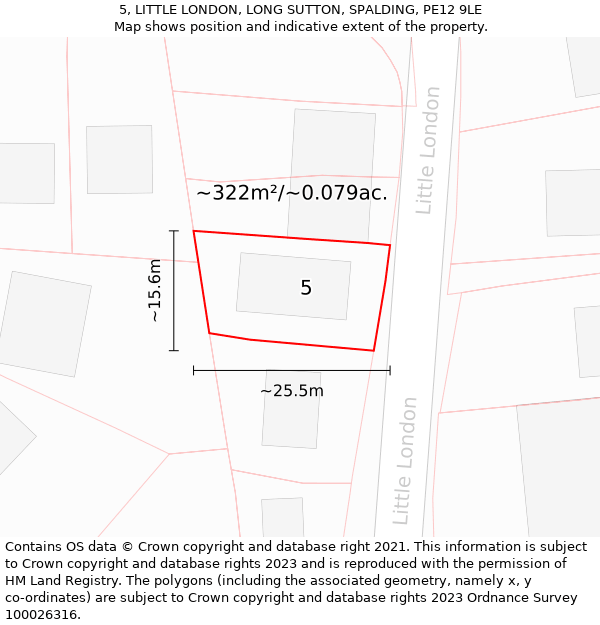 5, LITTLE LONDON, LONG SUTTON, SPALDING, PE12 9LE: Plot and title map