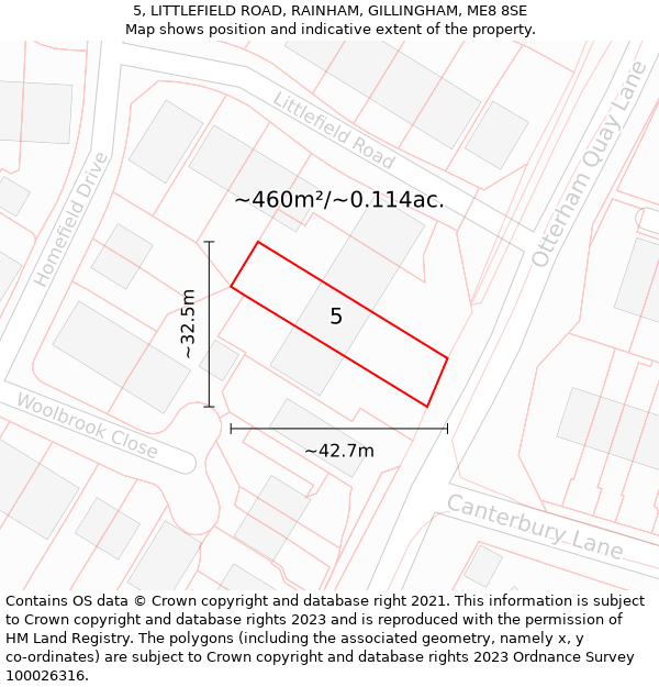 5, LITTLEFIELD ROAD, RAINHAM, GILLINGHAM, ME8 8SE: Plot and title map