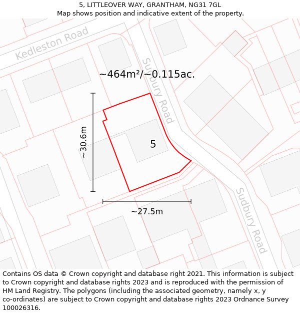 5, LITTLEOVER WAY, GRANTHAM, NG31 7GL: Plot and title map