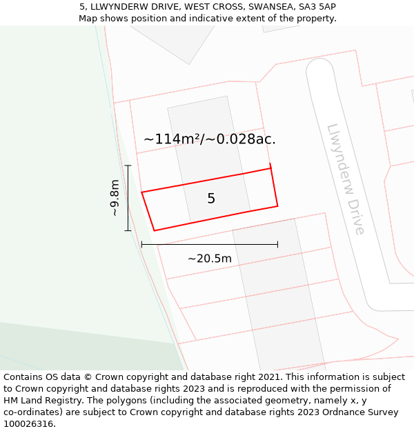 5, LLWYNDERW DRIVE, WEST CROSS, SWANSEA, SA3 5AP: Plot and title map