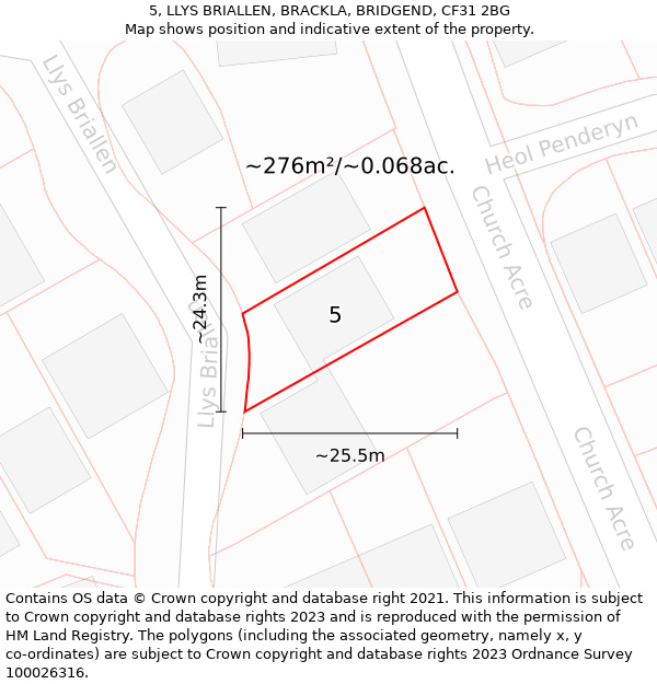 5, LLYS BRIALLEN, BRACKLA, BRIDGEND, CF31 2BG: Plot and title map