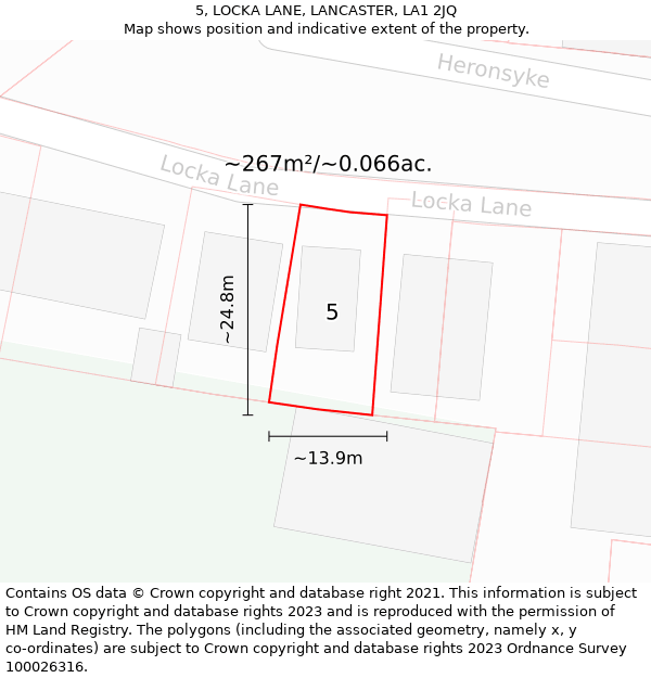 5, LOCKA LANE, LANCASTER, LA1 2JQ: Plot and title map