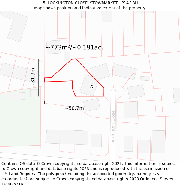 5, LOCKINGTON CLOSE, STOWMARKET, IP14 1BH: Plot and title map