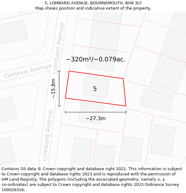 5, LOMBARD AVENUE, BOURNEMOUTH, BH6 3LY: Plot and title map