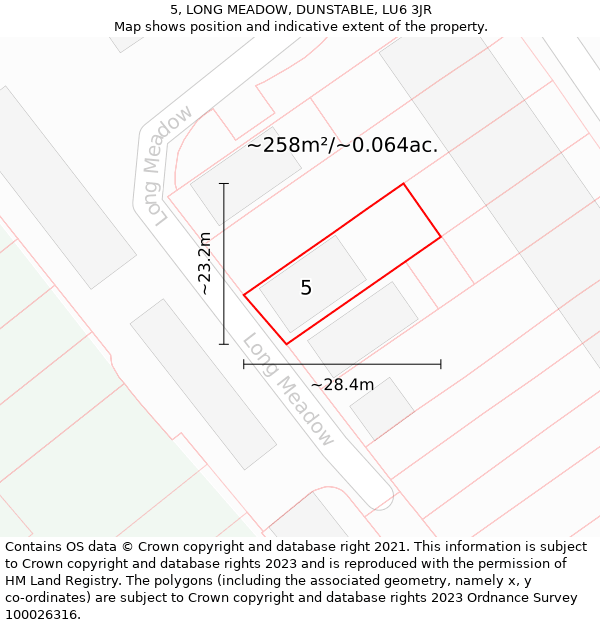 5, LONG MEADOW, DUNSTABLE, LU6 3JR: Plot and title map