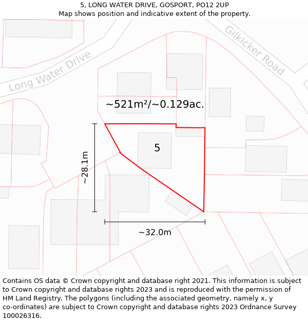 5, LONG WATER DRIVE, GOSPORT, PO12 2UP: Plot and title map