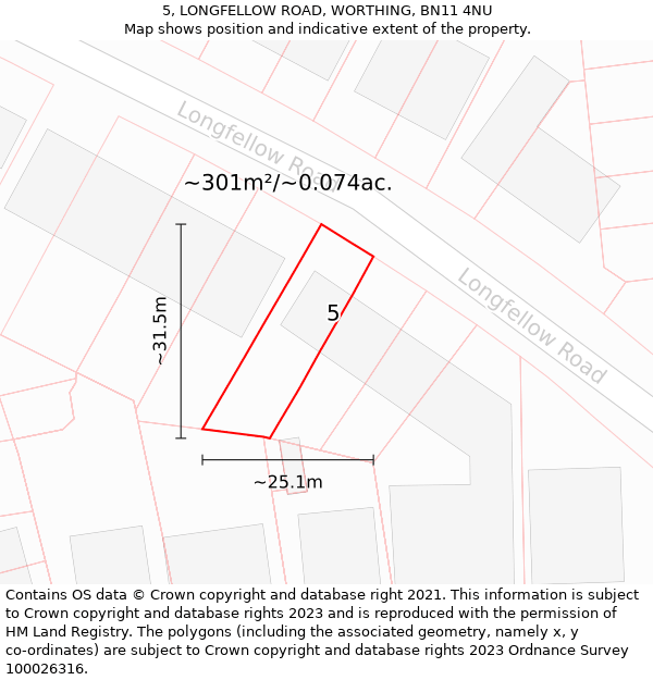 5, LONGFELLOW ROAD, WORTHING, BN11 4NU: Plot and title map