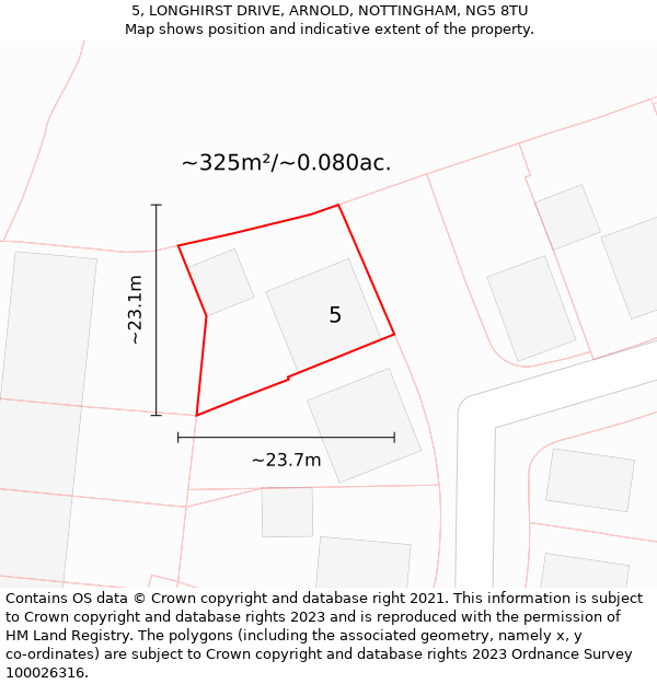 5, LONGHIRST DRIVE, ARNOLD, NOTTINGHAM, NG5 8TU: Plot and title map