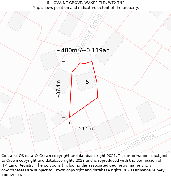 5, LOVAINE GROVE, WAKEFIELD, WF2 7NF: Plot and title map