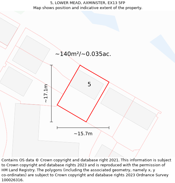 5, LOWER MEAD, AXMINSTER, EX13 5FP: Plot and title map